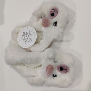 Slipper Socks with grippers Llama SzM/L 8/10 Beige w pink